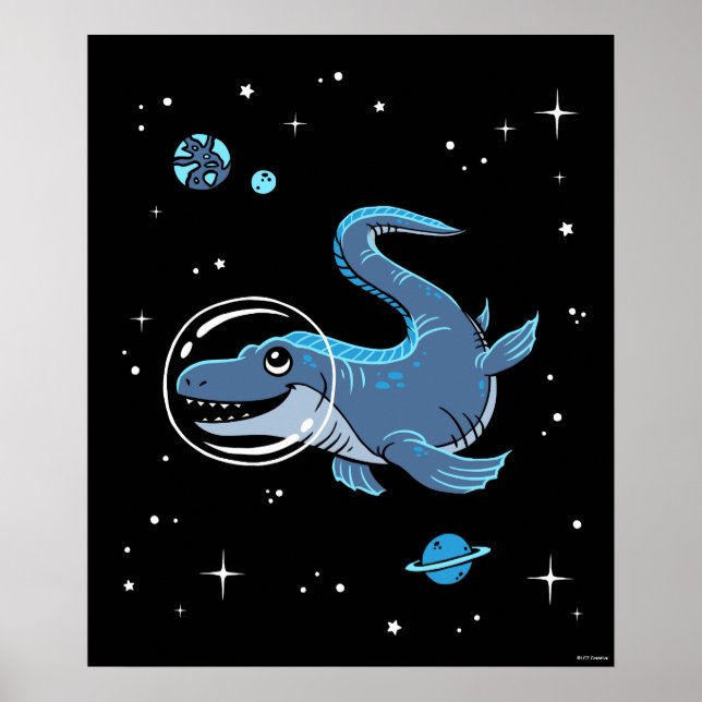Blue Tylosaurus Dinos In Space Poster (Front)