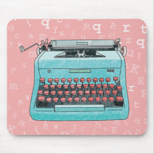 Blue Typewriter on Pink Mousepad