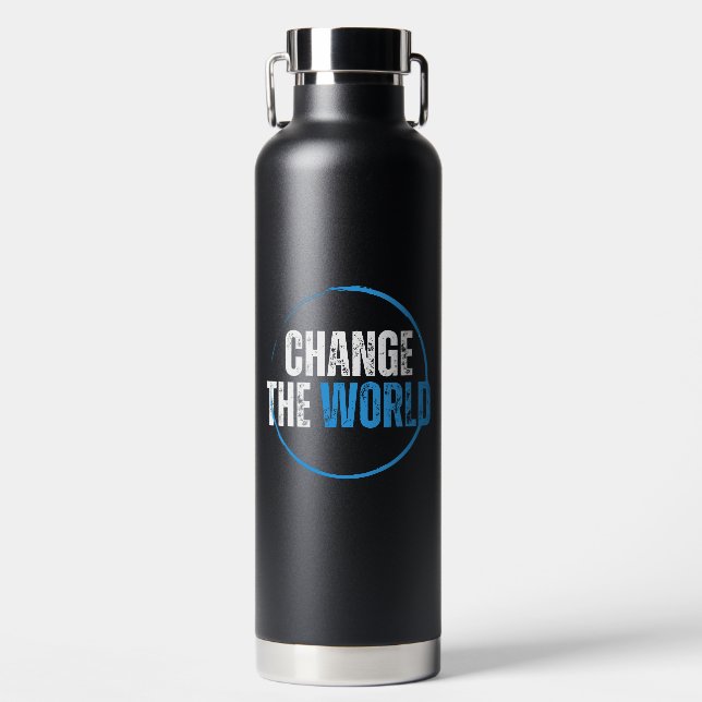 Blue Typographic Environmental Motivational Quote  Water Bottle (Front)