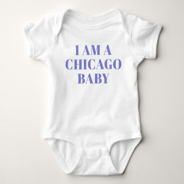 Blue Typography Chicago Baby Clothing Baby Bodysuit (Front)