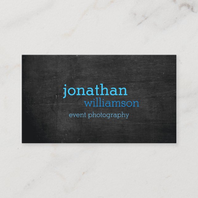 Blue Typography II on Black Wood Business Card (Front)