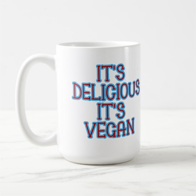 Blue Typography It's Delicious It's Vegan Coffee Mug (Left)