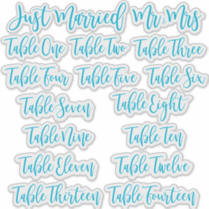 Blue Typography Just Married, Mr & Mrs and Table