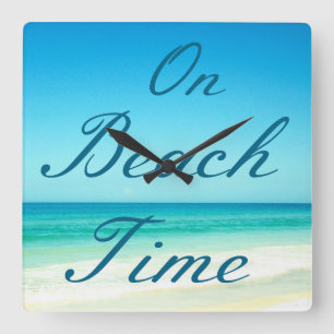 Blue Typography Ocean Beach Wall Clock