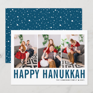 Blue Typography Photo Collage Happy Hanukkah Holiday Card