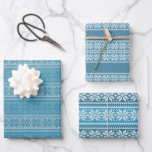 Blue Ugly Christmas Sweater Wrapping Paper Sheet<br><div class="desc">A pattern of blue and white snowflakes decorate these "ugly Christmas sweater" gift wrap sheets.
Cute enough to use for any holiday gift but campy enough to use as a funny gift wrap too.</div>