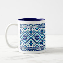 Blue Ukrainian embroidery (vyshyvanka) mug