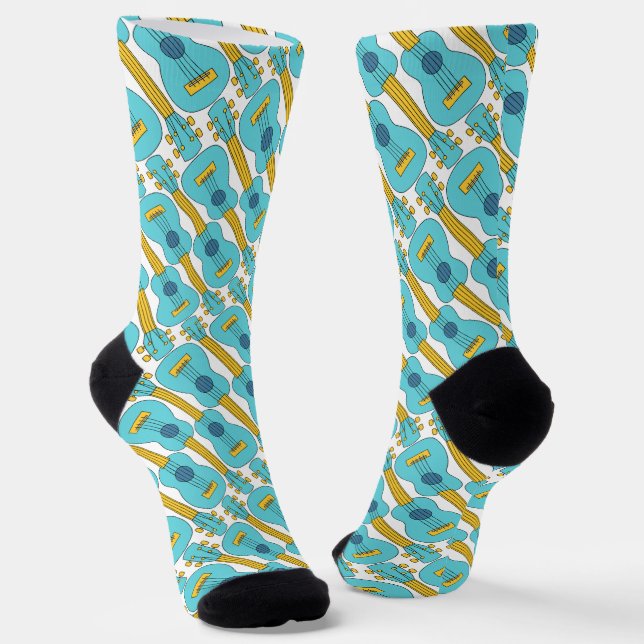 Blue Ukulele Pattern  Socks (Angled)