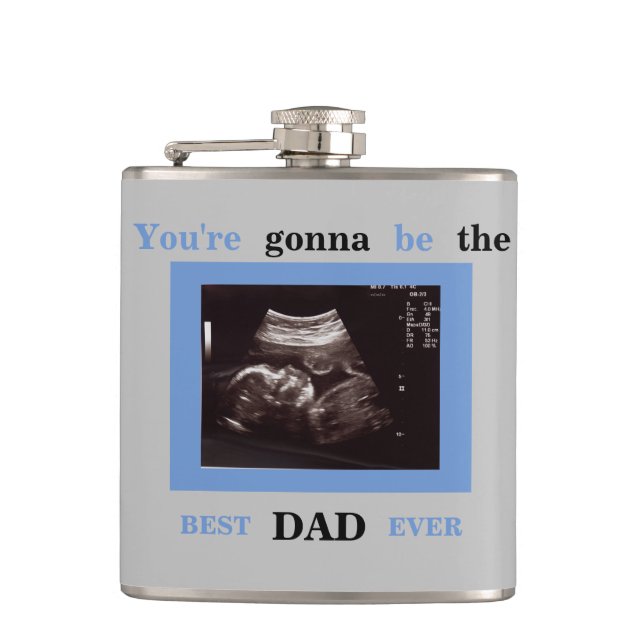 Blue Ultrasound Photo You"re Gonna be the Best Dad Hip Flask (Front)