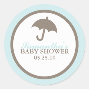 Blue Umbrella Baby Shower Classic Round Sticker
