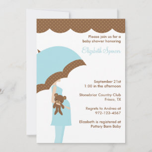 Blue Umbrella Baby Shower Invitations