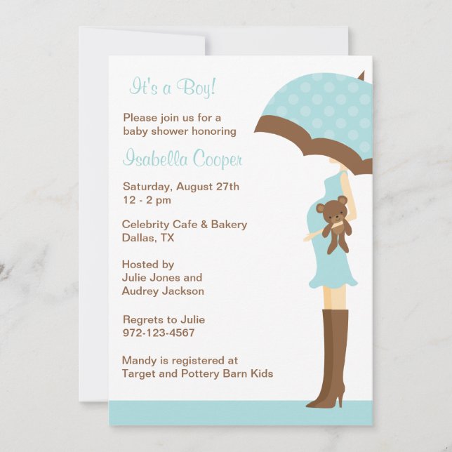 Blue Umbrella Baby Shower invitations (Front)