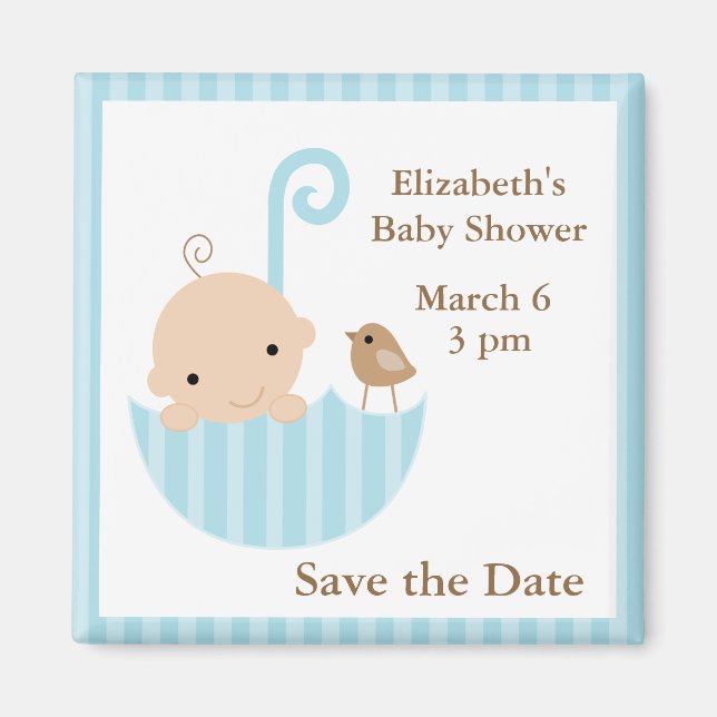 Blue Umbrella Baby Shower Magnet (Front)