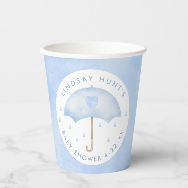 Blue Umbrella Baby Shower  Paper Cups (Front)