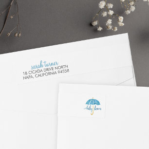 Blue Umbrella Baby Shower Return Address Labels