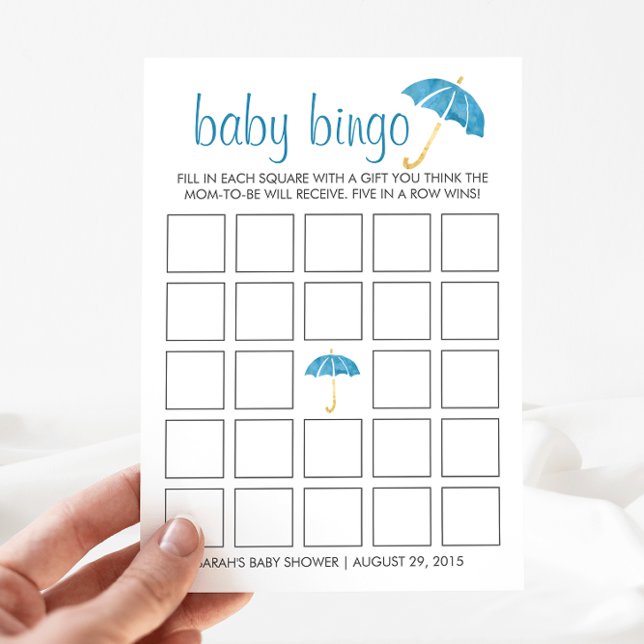 Blue Umbrellas Baby Shower Bingo Game Card (Creator Uploaded)