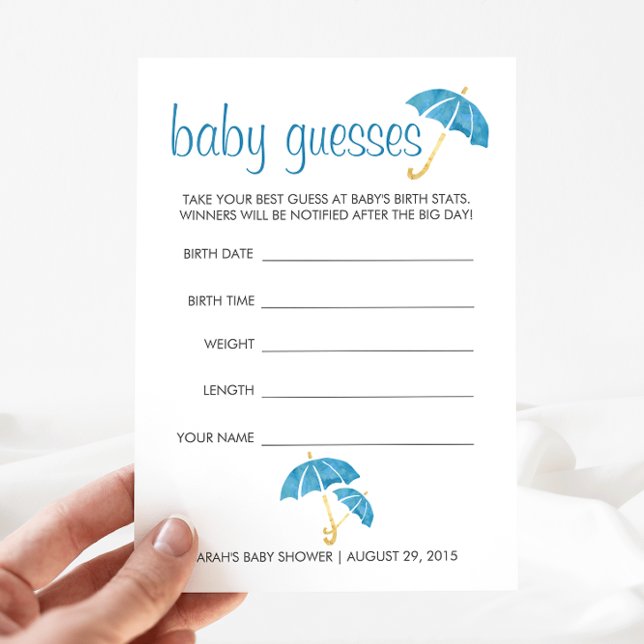 Blue Umbrellas Baby Shower Guessing Game Advice Card (Creator Uploaded)