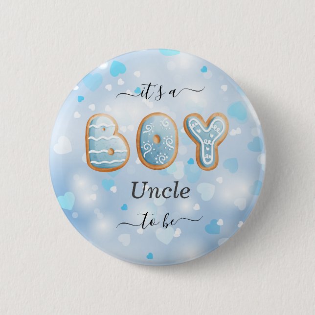 Blue Uncle to Be Boy Baby Shower Button (Front)