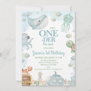 Blue Under the Sea 1st Birthday Invitation