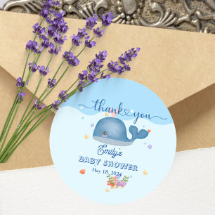 Blue Under the Sea Baby Boy Shower Whale Classic Round Sticker