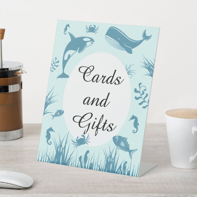 Blue Under the Sea Baby Shower Cards & Gifts Sign (In SItu)