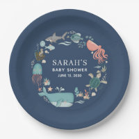 Blue Under the Sea Baby Shower Classic Round Stick