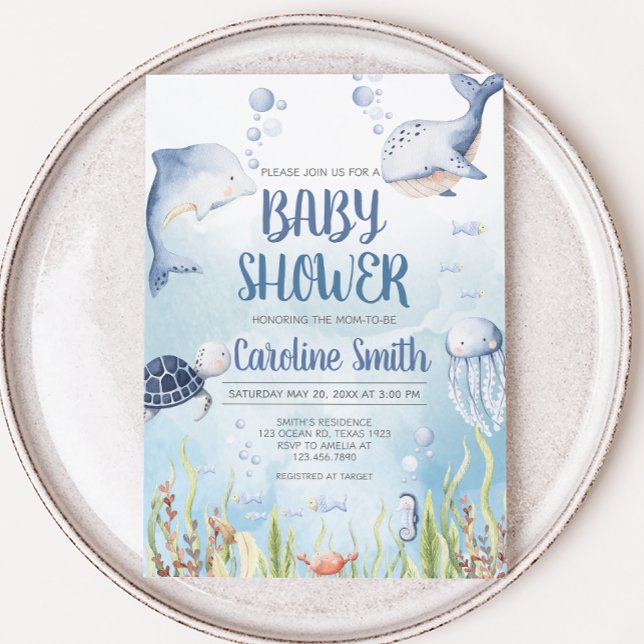 Blue Under the Sea Baby Shower Invitation (Summer Baby Shower Invitation)
