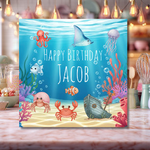 Blue Under the Sea birthday Card