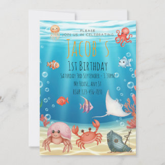 Blue Under the Sea birthday Invitation