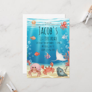 Blue Under the Sea birthday Invitation