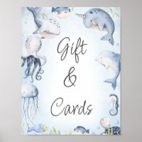 Blue Under the Sea Creatures Baby Shower Sign