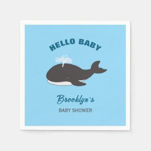 Blue Under The Sea Hello Baby Shower Grey Whale Napkin