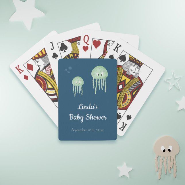 Blue Under the Sea Jellyfish Baby Shower Playing Cards (Cute jellyfish baby shower playing cards for your under the sea theme party)