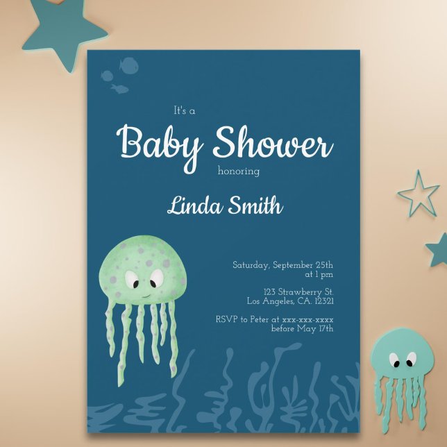 Blue Under the Sea Jellyfish Boy Baby Shower Invitation (Creator Uploaded)