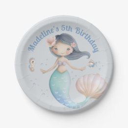 Blue Under the Sea Mermaid Birthday Party Paper Plate