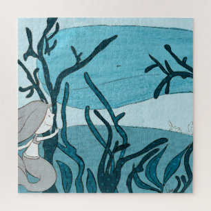 Blue Under The Sea Mermaid Whale Coral Jigsaw Puzzle