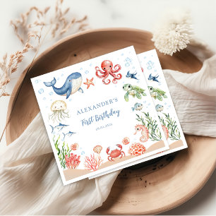 Blue Under The Sea Ocean Animals Birthday Napkins