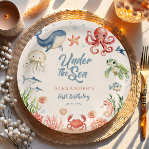 Blue Under The Sea Ocean Animals Birthday  Paper Plate
