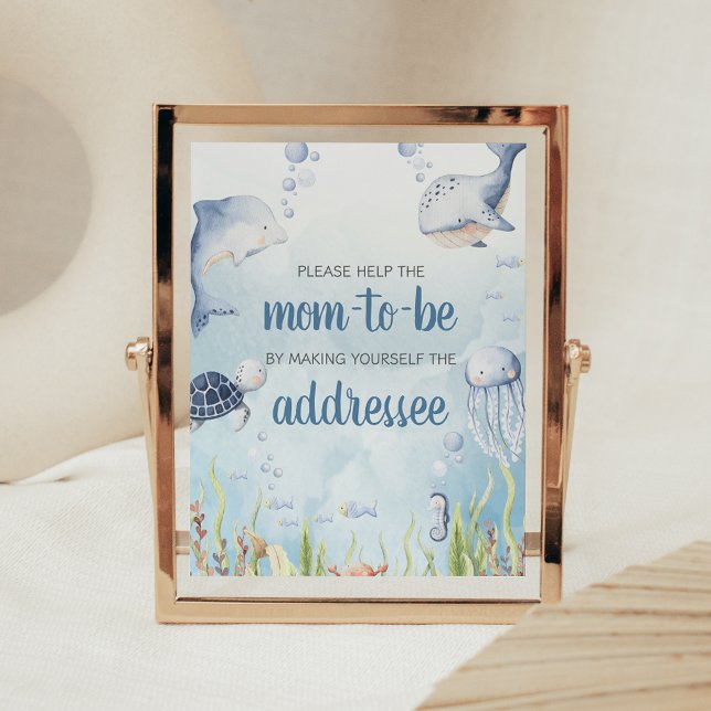 Blue Under the Sea Shower Envelope Station Sign (Under the Sea Baby Shower Envelope Station Sign)