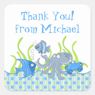 Blue Underwater Critters Birthday Favour Stickers