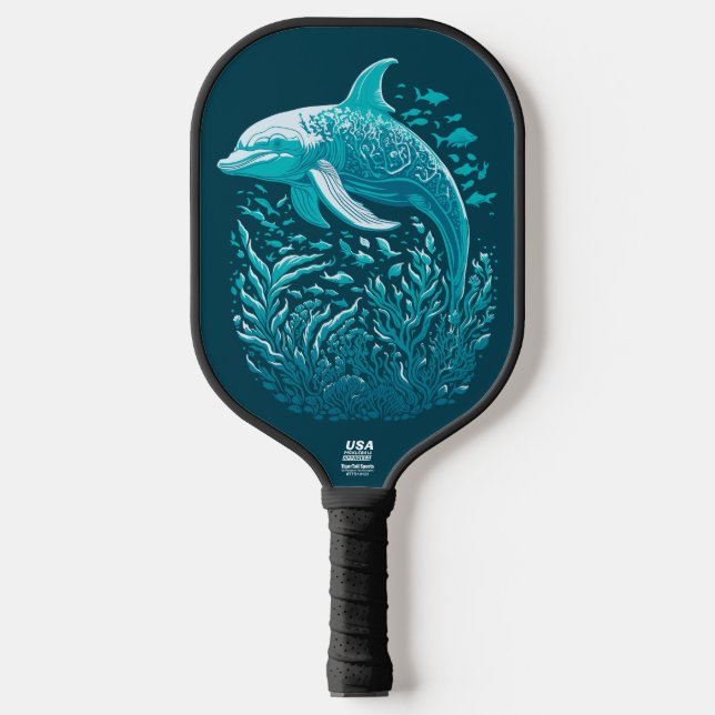 Blue Underwater Dolphin Art Pickleball Paddle (Front)