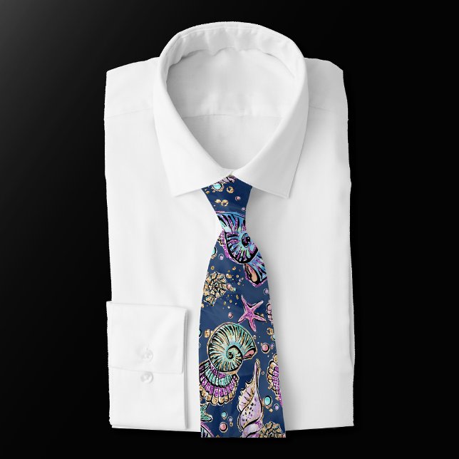 Blue Underwater Luxe | Pastel Gold Seashells Neck  Tie (Creator Uploaded)