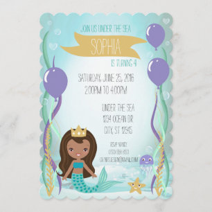 Blue Underwater Mermaid Princess Party Dark Invitation