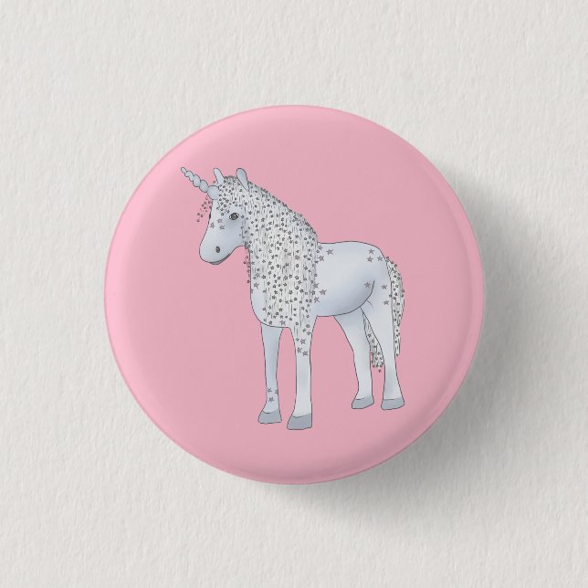 Blue unicorn 3 cm round badge (Front)