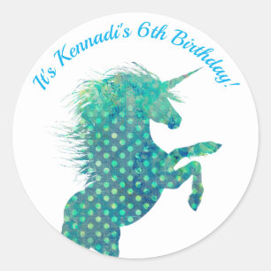 Blue Unicorn, Birthday Classic Round Sticker