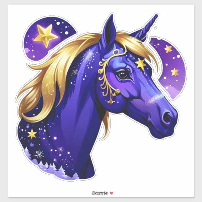 Blue Unicorn Head Portrait in Starry Night Space (Sheet)