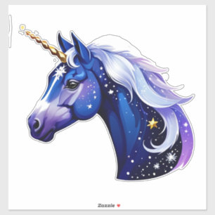 Blue Unicorn Head Portrait in Starry Night Space