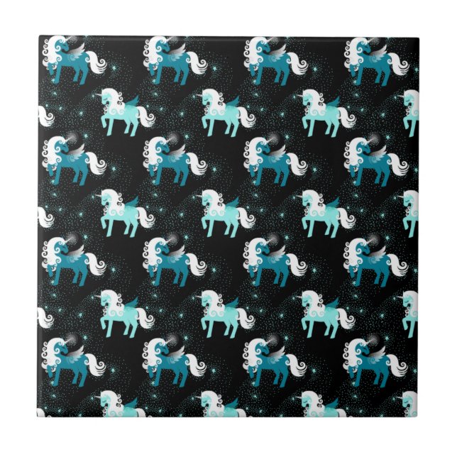 Blue Unicorn Horse Universe Star Constellation Tile (Front)