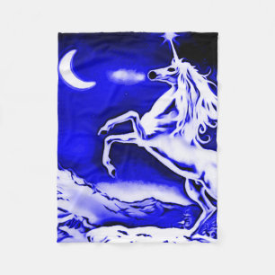 Blue Unicorn Night Airbrush Art Fleece Blanket