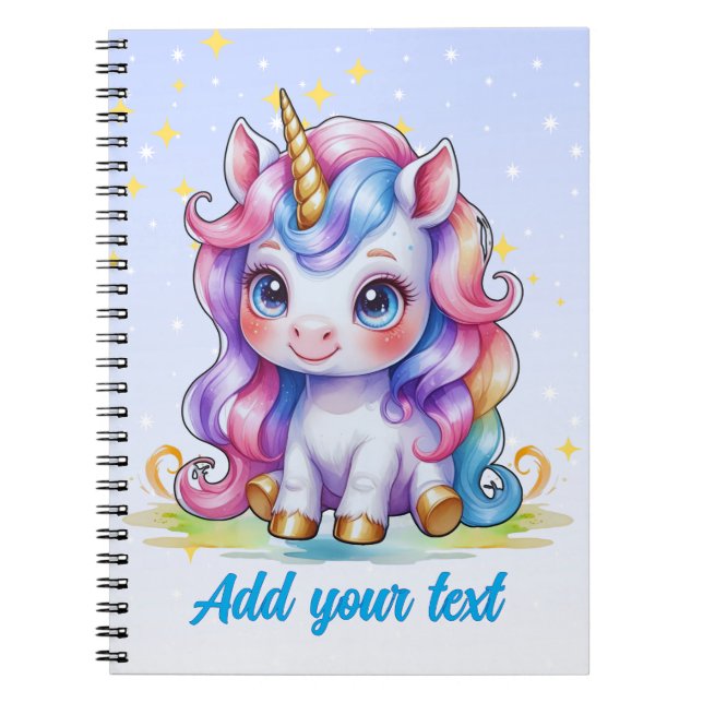 Blue Unicorn Notebook – with Personalised Name (Front)